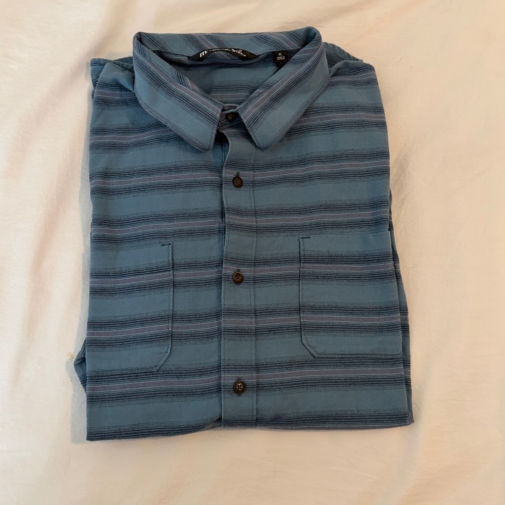 Travis Mathew Blue Striped Casual Button-Down Shirt